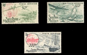 French Colonies, St. Pierre & Miquelon #C15-17 Cat$40.50, 1947 Airpost, set o...