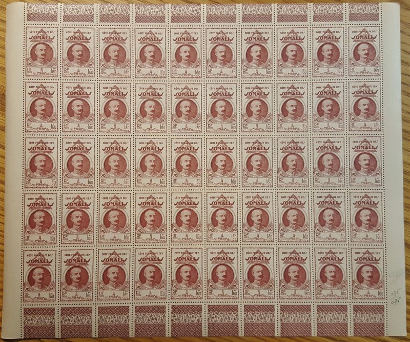 Somali Coast #170* NH  Post office fresh full sheet of 50  CV $55.00