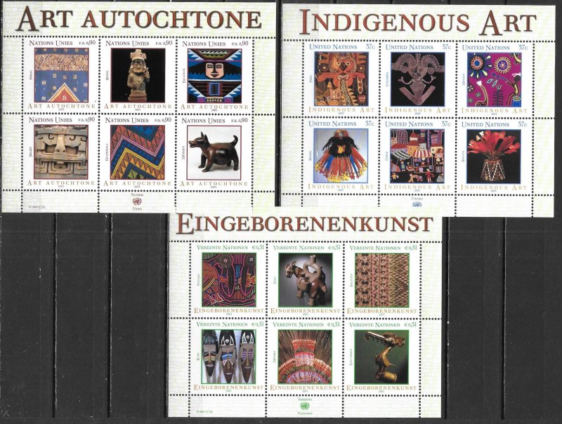 United Nations 836, G 405, V 326 2003 Indigenous Art MNH (lib)