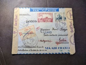 1943 Censored Registered France Airmail Cover Paris to Sofia Bulgaria