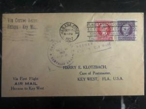 1927 Habana Cuba First Flight airmail cover FFC to Key West FL USA slogan cancel