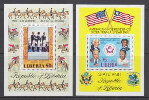 Liberia Sc C214, C217 MNH. 1977-78 Souvenir Sheets, Montreal Olympics, US Bicent