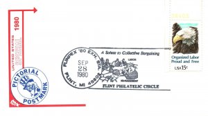 US SPECIAL PICTORIAL POSTMARK A SALUTE TO COLLECTIVE BARGAINING FLINPEX '80 (3)