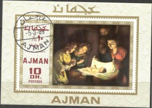 UAE Ajman Art Paintings Christmas (2) S/S Used / CTO