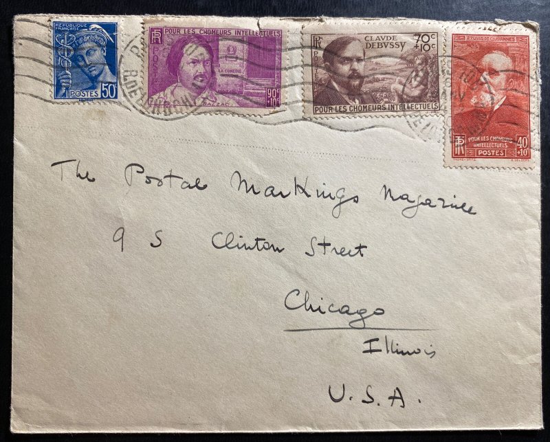 1940 Paris France Cover To Postal Markings Chicago IL USA