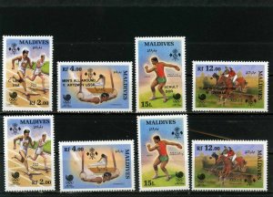 MALDIVES 1988-1989 SUMMER OLYMPIC GAMES SEOUL 2 SETS OF 4  STAMPS WITH O/P MNH