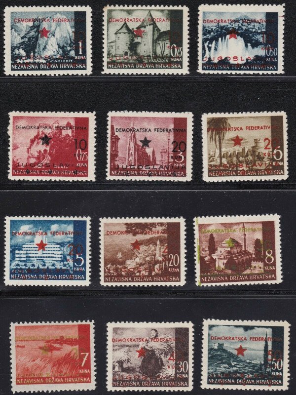 Croatia Stamps 1945 Split Yugoslavia Overprints 12 stamps MNH Mint Never Hinged