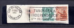 Tanganyika 1961 10c/20c On Piece Dar-Es-Salaam CDS Independence Cachet X7097