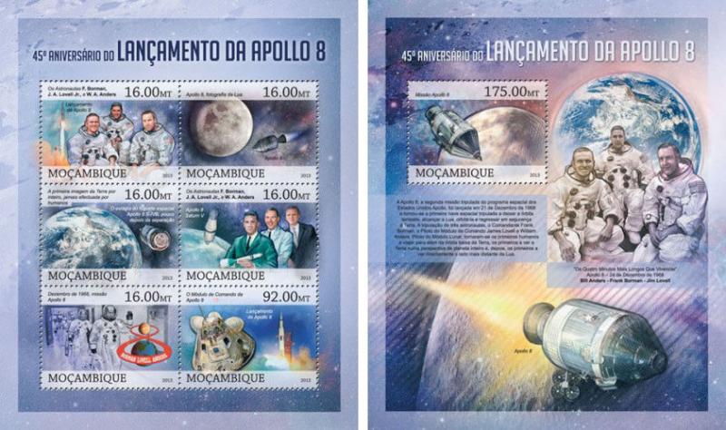 Space Raumfahrt Apollo 8 Borman Lovell Andreas Mozambique MNH stamp set