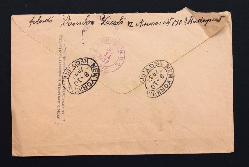 PRESIDENT ROOSEVELT ORIGINAL COVER SENT From Hungary 1937 FDR COLLECTION