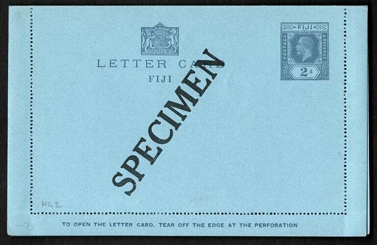 Fiji 1912 Fine 2d blue on blue lettercard ovpt Specimen fine mint - scarce