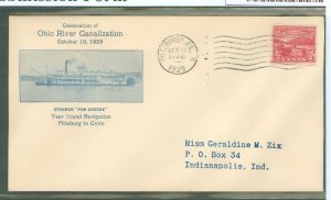 US 681 1929 2c Ohio River Canalization (single) on an addressed (typed) first day cover with a Pittsburgh, PA cancel with a Shoc