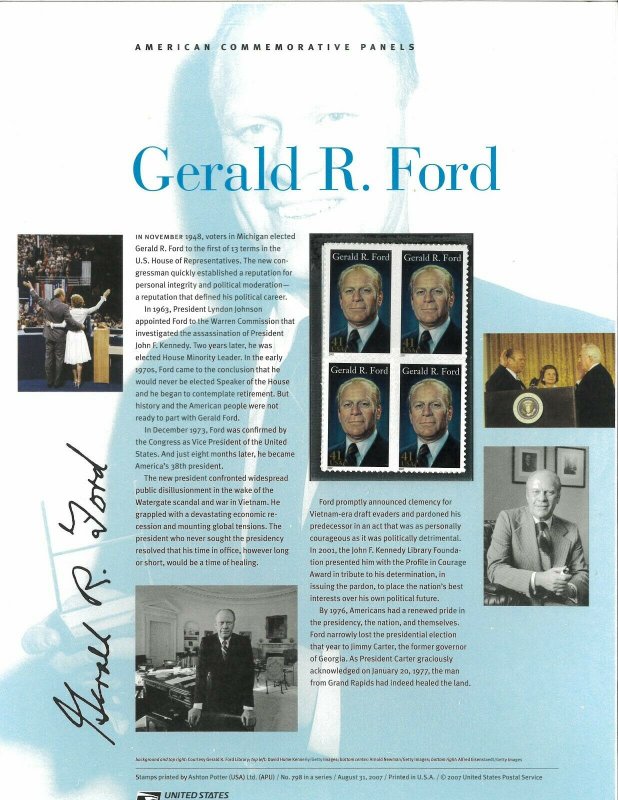 USPS COMMEMORATIVE PANEL #798 GERALD R. FORD #4199