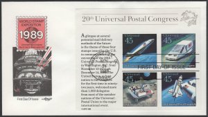 SC#C126 45¢ UPU Congress Souvenir Sheet FDC: Artmaster (1989) Unaddressed