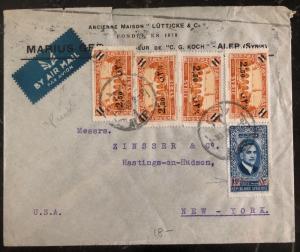 1939 Aleppo Commercial Airmail Cover to Zinsser Co New York USA Overprints