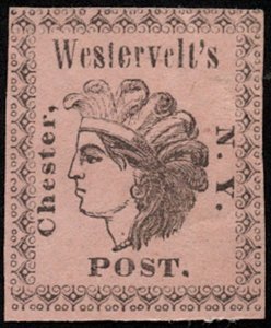 US #LOCAL 144L VF/XF mint no gum, Westervelt's, black on pink, on piece,...