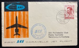 1960 Copenhagen Denmark First SAS Caravelle Jet Flight cover To Gothenburg