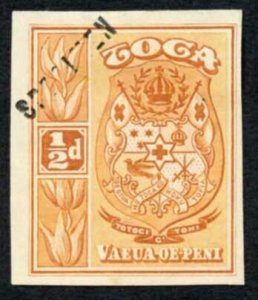 TONGA SG38 1/2d Orange Imperf Printers Sample Type DS3 Specimen (unrecorded)