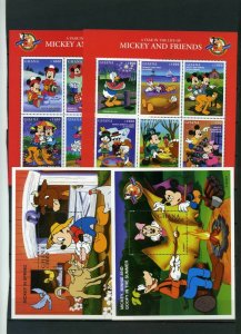 GHANA 1998 DISNEY MICKEY AND FRIENDS 2 SHEETS OF 6 STAMPS & 2 S/S W/INSC. MNH