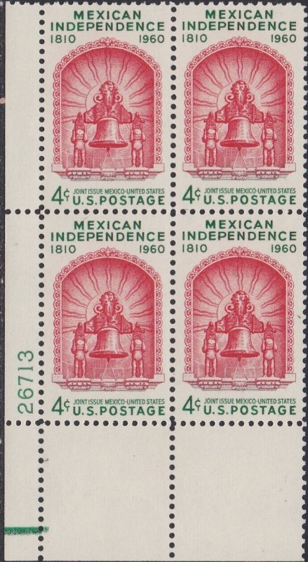 1157 Mexican Independence Plate Block MNH