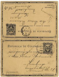 Colombia 1897 Agency Panama cancel on postal reply card to Germany