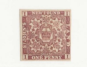 Newfoundland Sc #1 1p brown violet LH VF