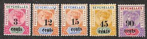 Seychelles 1893, Definitives 5v, Unused (hinged)