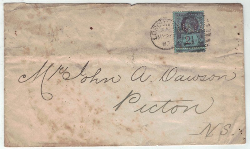 Great Britain 1887 SG201 2 1/2d QV Perfin on Cover (See Description)