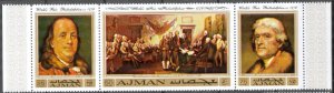 Ajman 1971 Art Paintings Independence of USA Strip of 3 MNH