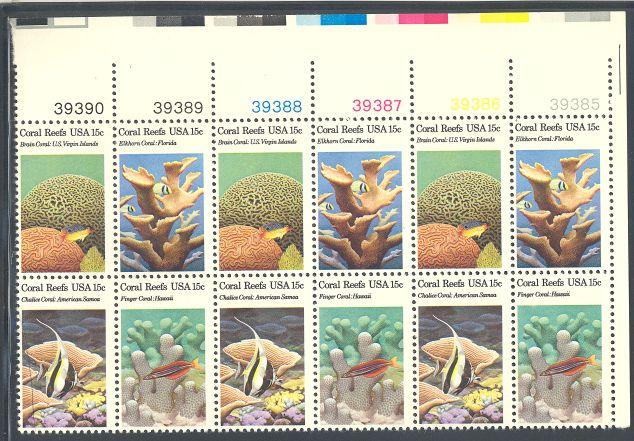 US 1830a MNH - Coral Reefs - Plate Block - UR 39385-39390