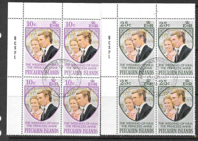 PITCAIRN ISLANDS SG131/2 1972 ROYAL WEDDING IN BLOCKS OF 4 FINE USED