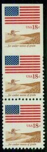 US #1890b, 18¢ Flag Over Waves of Grain, Transition Strip of 3, NH, VF, scarce