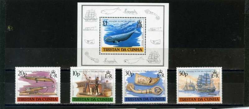 TRISTAN DA CUNHA 1988 SHIPS/WHALING SET OF 4 STAMPS & S/S MNH