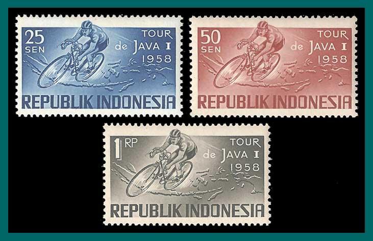 Indonesia 1958 Cycle Race, MLH  #465-467,SG620-SG624