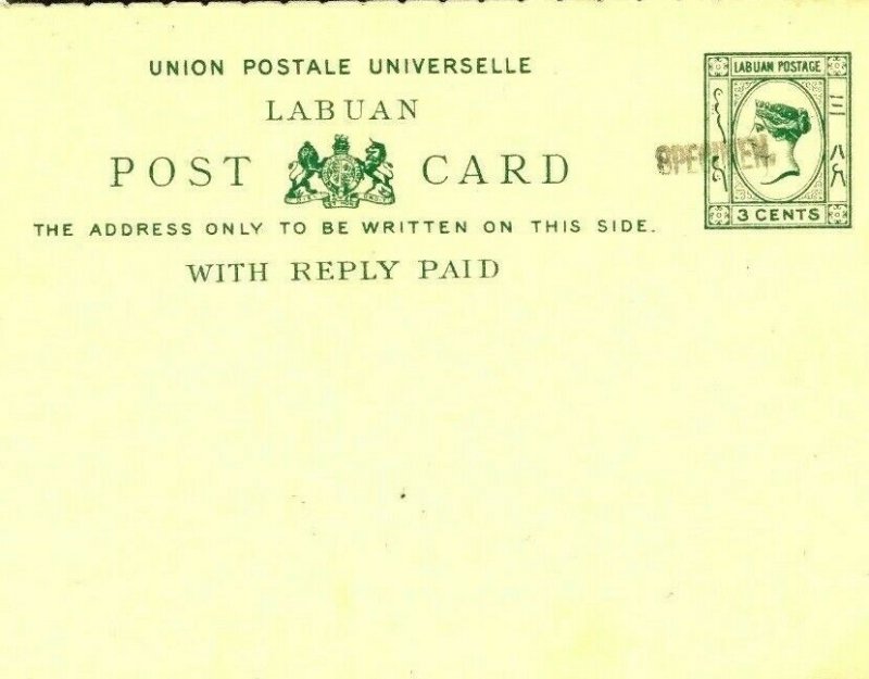 LABUAN Postal Stationery 3c + 3c *Specimen* UPU Reply Card Unused 1894W315