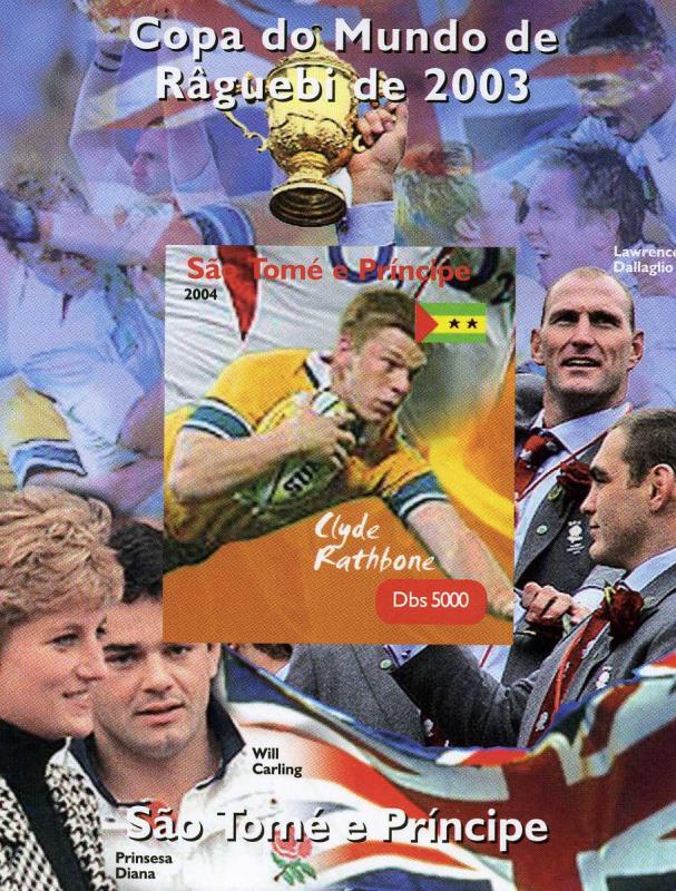 Sao Tome & Principe 2004 Rugby Clyde Rathbone Deluxe s/s mnh.vf