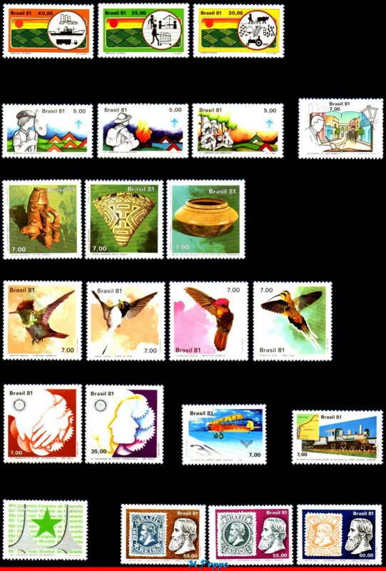 BRAZIL 1981 ALL STAMPS ISSUED, FULL YEAR WITH S/S, SCOTT VALUE $ 33.25 ALL MNH