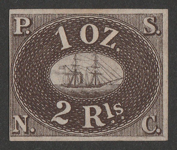 PERU : 1857 Pacific Steam Navigation Co 2R brown, unissued. Only 800 printed.