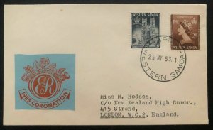 1953 Apia Western Samoa First Day Cover QE2 Queen Elizabeth coronation To UK