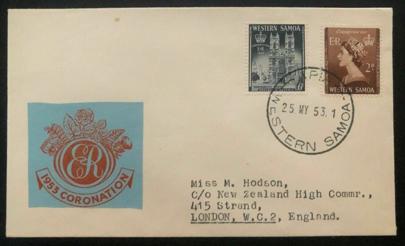 1953 Apia Western Samoa First Day Cover QE2 Queen Elizabeth coronation To UK