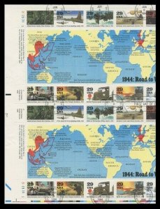 SC #2838 - 29c WORLD WAR II - 1944 - USED SHEET (PANE) OF 20