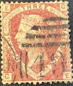 GREAT BRITAIN # 32-USED---SINGLE---LILAC ROSE---PLATE # 1---1860-70