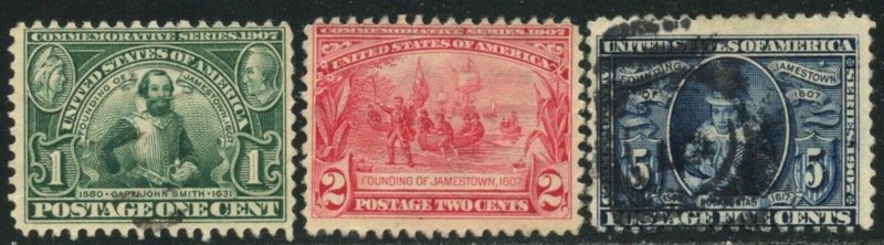 US Sc#328-330 1907 Jamestown Complete Set Average-Fine Centered & Sound Used