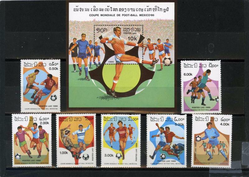 LAOS 1986 SOCCER WORLD CUP MEXICO SET OF 7 STAMPS & S/S MNH 