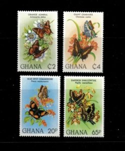 Ghana 1982 - Flowers, Butterflies - Set of 4 Stamps - Scott #789-92 - MNH