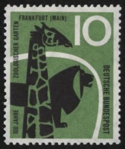 Germany 784 (mnh) 10pf Frankfurt Zoological Gardens, giraffe, lion (1958)