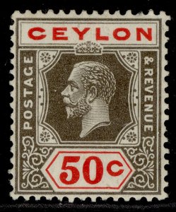 CEYLON GV SG353, 50c black & scarlet, M MINT. 