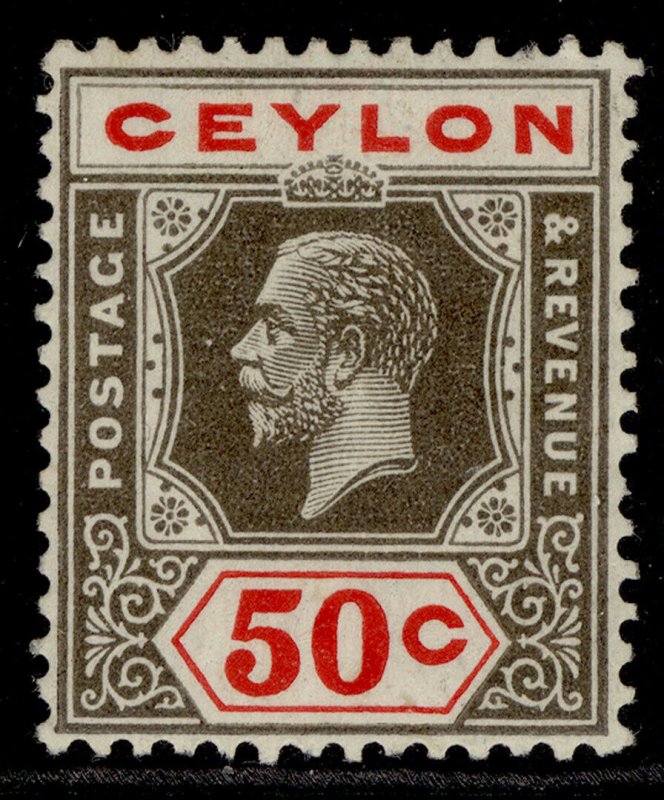 CEYLON GV SG353, 50c black & scarlet, M MINT. 