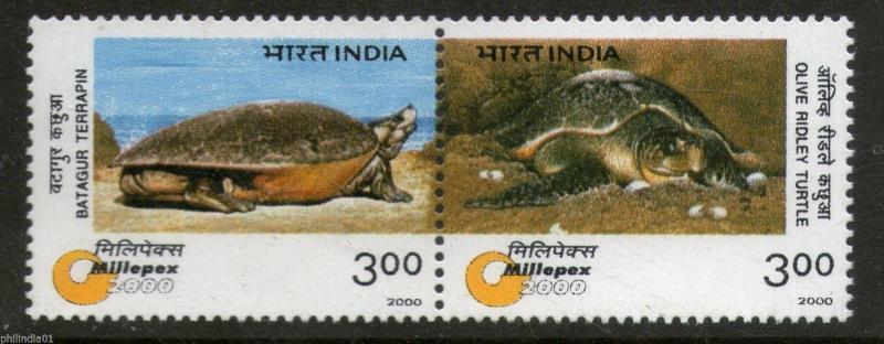 India 2000 Endengered Species - Turtles Sc 1803a Reptiles Amphibians 2v MNH Set