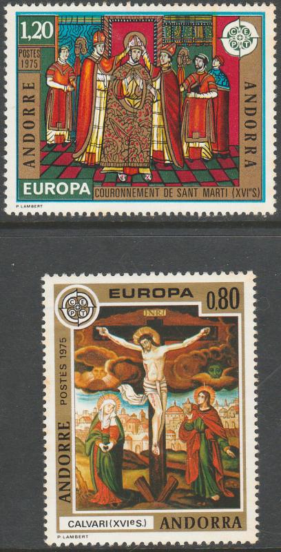 ANDORRA-FRENCH 236-237, EUROPA 1975 RELIGIOUS ART. MINT, NH. (240)